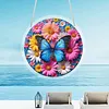 (18.5cm)DIY Acrylic Jigsaw Puzzle Window Hanging with Hanging Chain DIY Stained Glass Decoration Round Window Puzzle Decor for DIY Craft Project (Flower Butterfly)