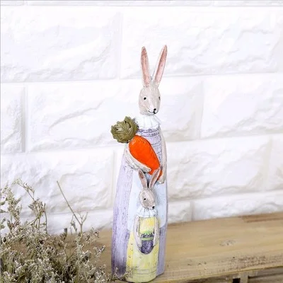 Creative Couple Rabbit Vintage Imitation Wood Carving Resin Home Decoration