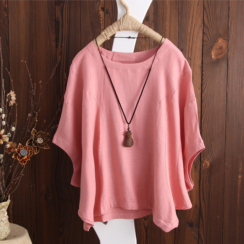 Women Solid Casual Cotton Linen Tops