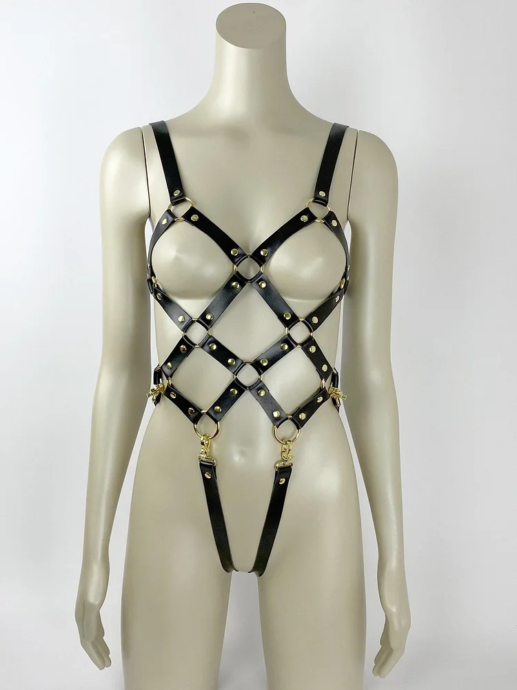 pornhint Pornhint Black Full Body Harness, Open Panties Harness, BDSM Harness, Open Bra, See Through Bra, BDSM Gear for Women, Full Body Harnesses fro Women leather harness women