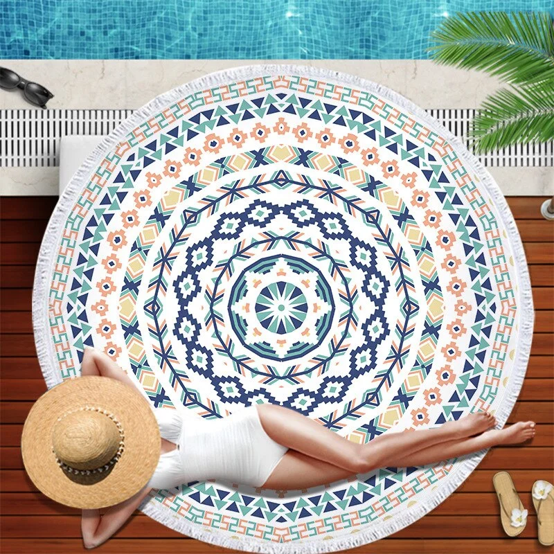 Dropshipping Chakra Beach Towel Tassel Toalla Mandala Tapestry Sunblock Round Cover-Up Bath Towel Lotus Bohemian Yoga Mat 150cm