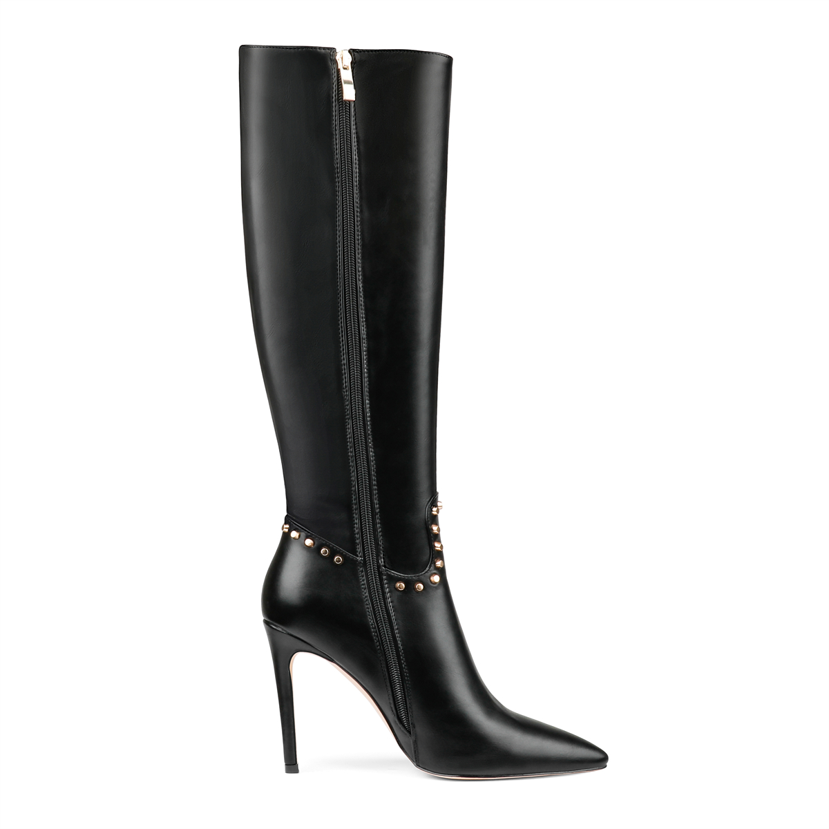 100mm Fashion Zipper Leather High Heels Knee Boots-MERUMOTE