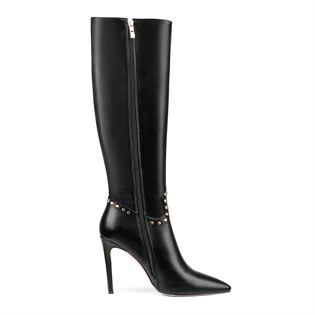 100mm Fashion Zipper Leather High Heels Knee Boots-MERUMOTE