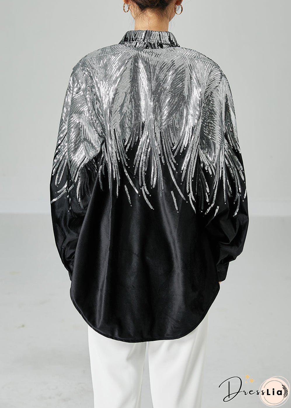 Stylish Black Oversized Sequins Spandex Coats Spring