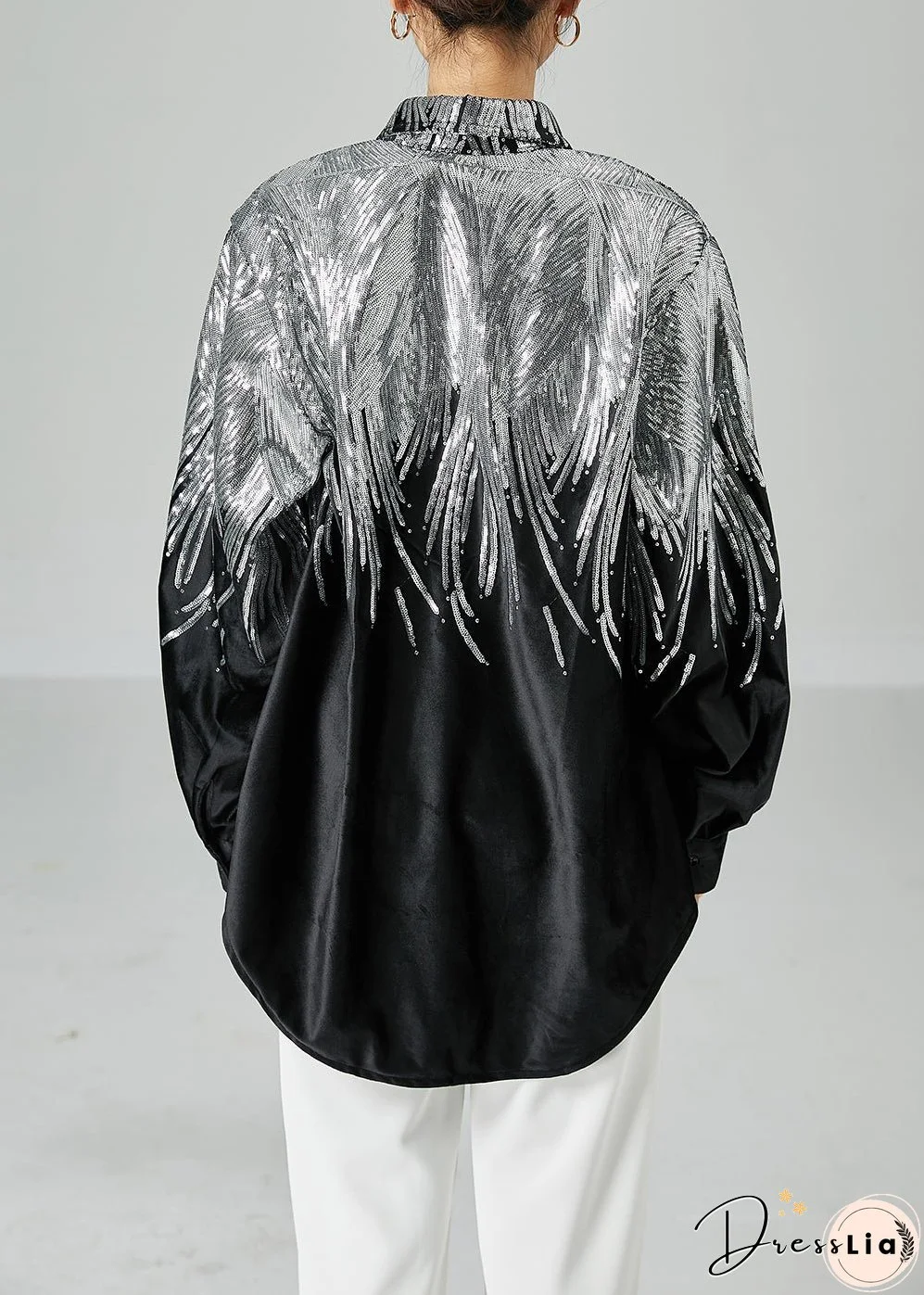 Stylish Black Oversized Sequins Spandex Coats Spring