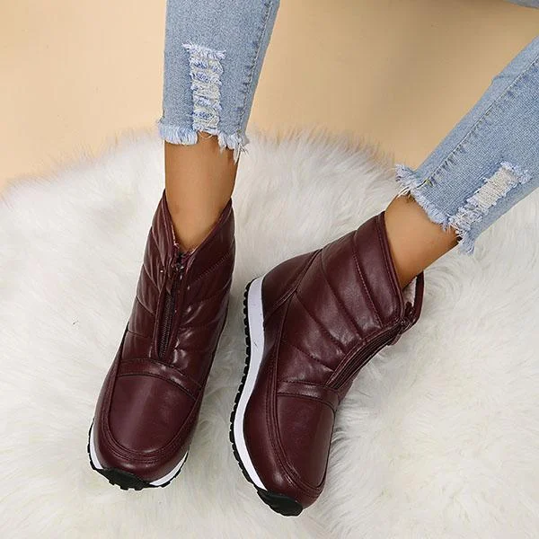 New In Warm Pu Front Zipper Snow Boots