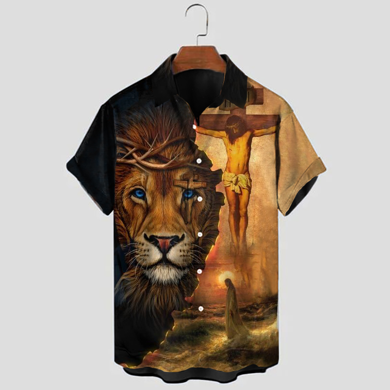 men's tiger letter design short sleeve shirt