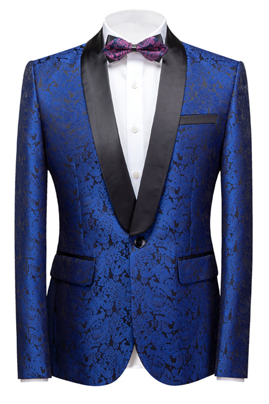 Bellasprom Royal Blue Slim Fit One Button Jacquard Wedding Tuxedo With Shawl Lapel Bellasprom