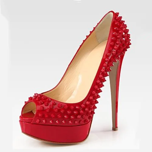 Elegant red high heel peep toe | Street Style Store | SSS