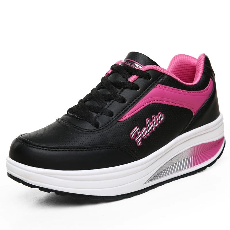 WGZNYN 2022 Platform Sport Shoes For Women Sneakers Pu Leather Breathable Comfortable Fashion Womens Walking Casual Shoes