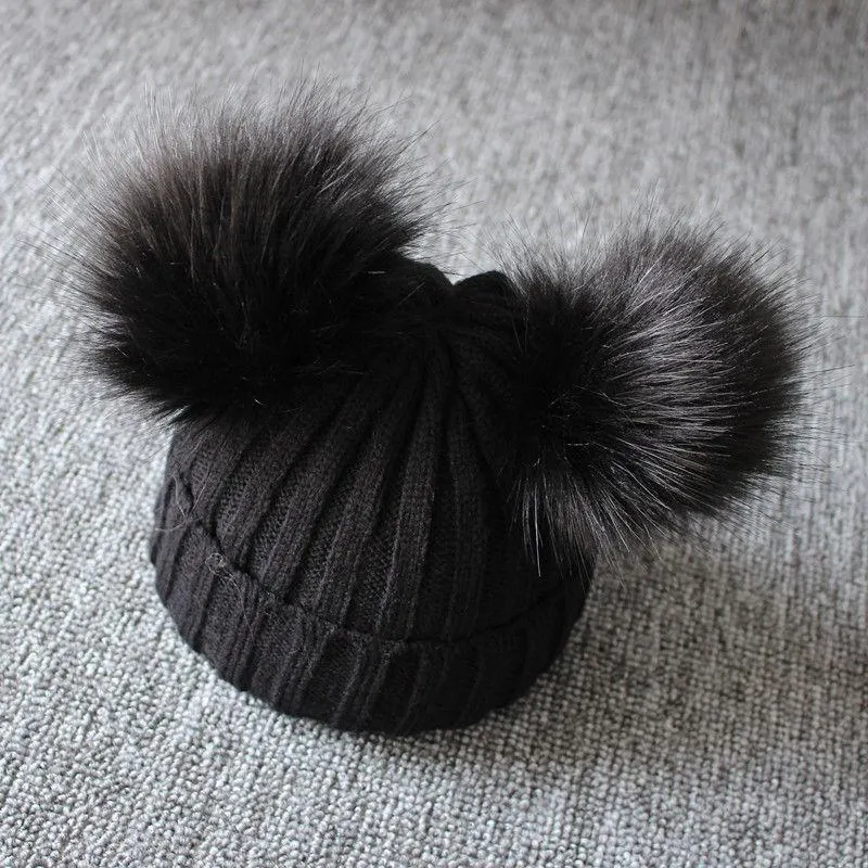 2019 Brand New Newborn Baby Kids Girls Boys Winter Warm Knit Hat Furry Balls Pompom Solid Warm Cute Lovely Beanie Cap Gifts