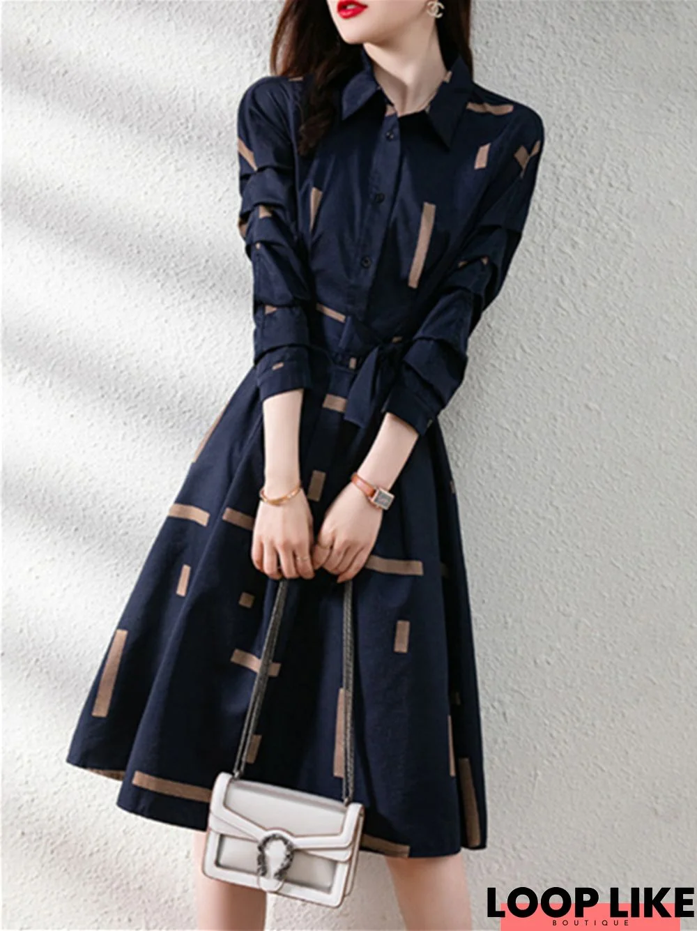 Temperament Contracted Lapel Shirt Long Dress