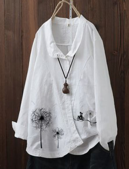 Temperament solid color cotton and linen shirt loose shirt top