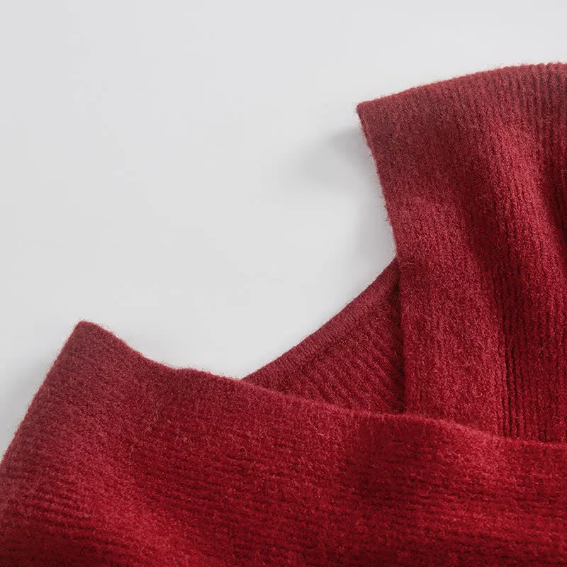 Cross Knit Sweater Flouncing A-line Slip Dress Two Pieces
