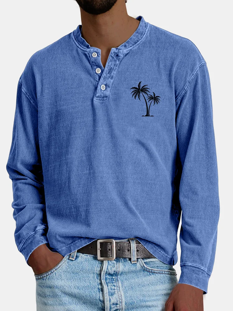Men's Casual Vintage Coconut Print Button-down Henley