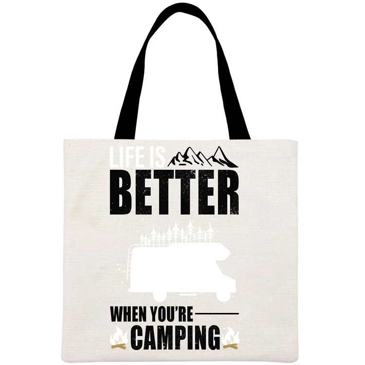 Life Is Better When You're Camping Printed Linen Bag-Annaletters