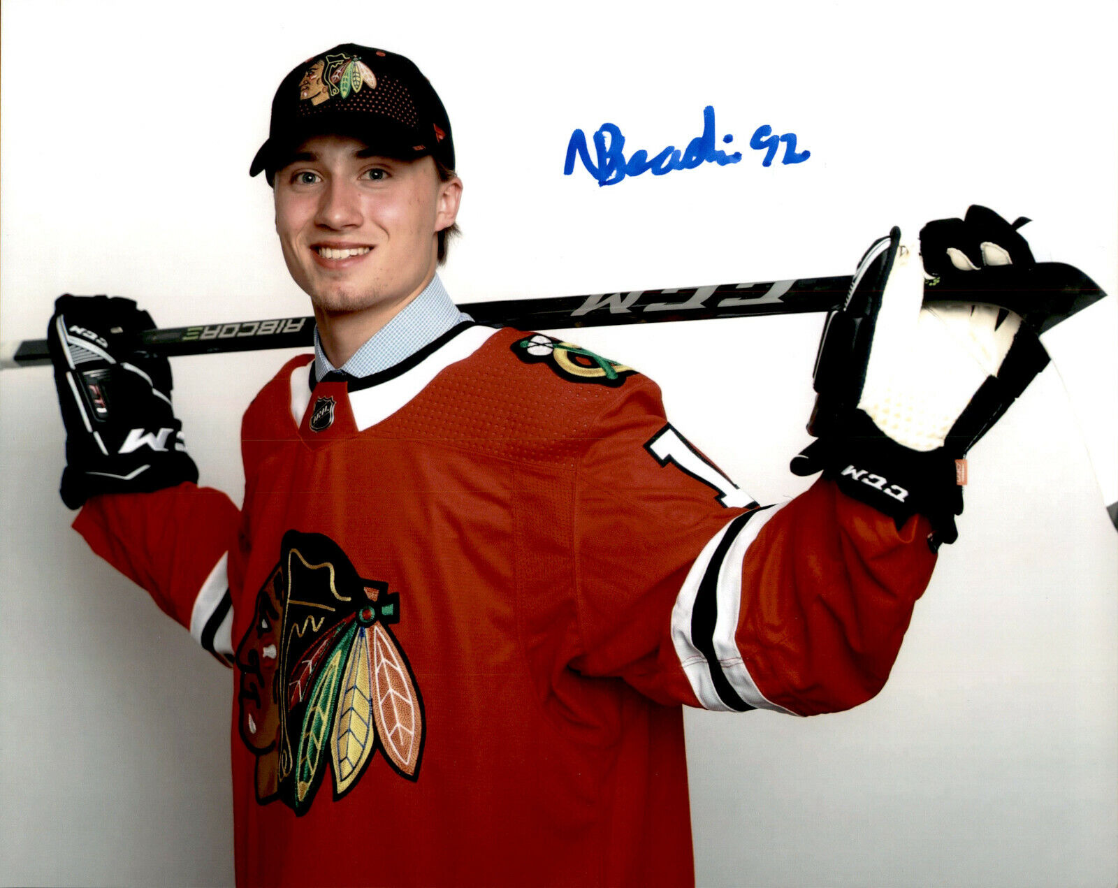 Nicolas Beaudin SIGNED 8x10 Photo Poster painting CHICAGO BLACKHAWKS #2