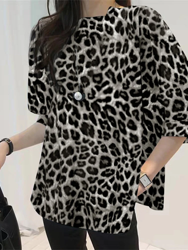 Leopard Print Half Sleeve Women Casual T-shirt SKUJ01923 QueenFunky