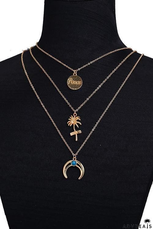 Coconut Tree Moon Layers Necklace