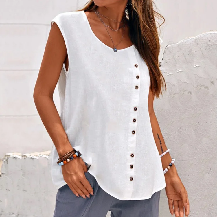 Solid Color Button Down Casual Tank Top