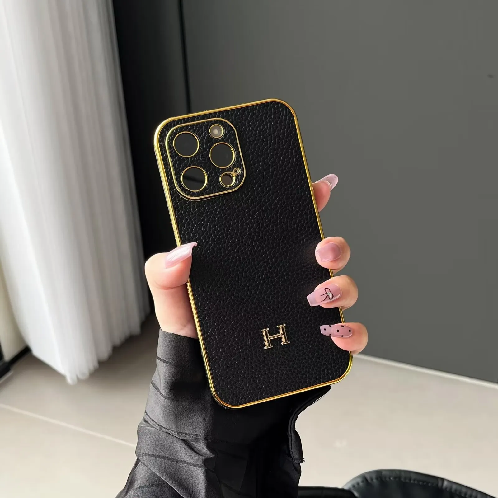 Luxury Hermes Genuine Leather Electroplating Elegant Apple iPhone Case