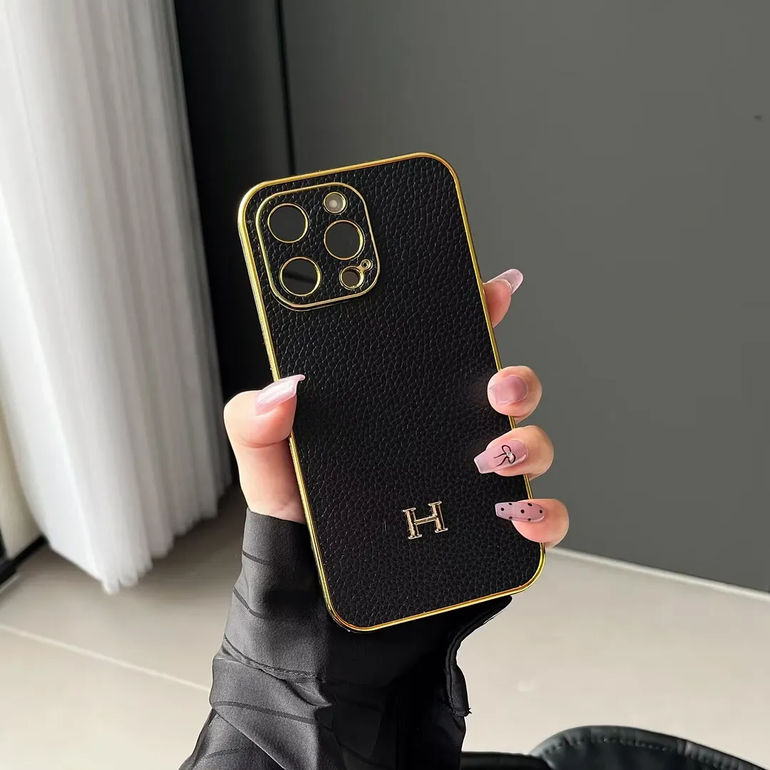 Luxury Hermes Genuine Leather Electroplating Elegant Apple iPhone Case