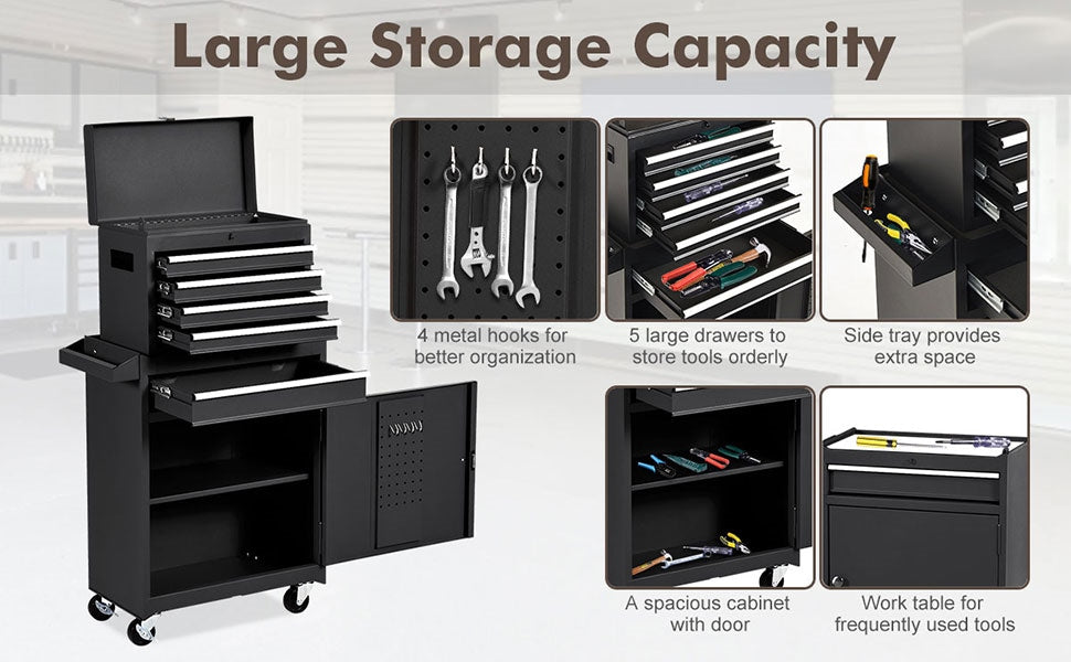 5-Drawer Rolling Tool Chest High Capacity Tool Storage Cabinet Toolbox Organizer with Wheels and Locking System