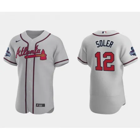 Men's Atlanta Braves #12 Jorge Soler 2021 Grey World Series Champions Flex Base Stitched Jersey