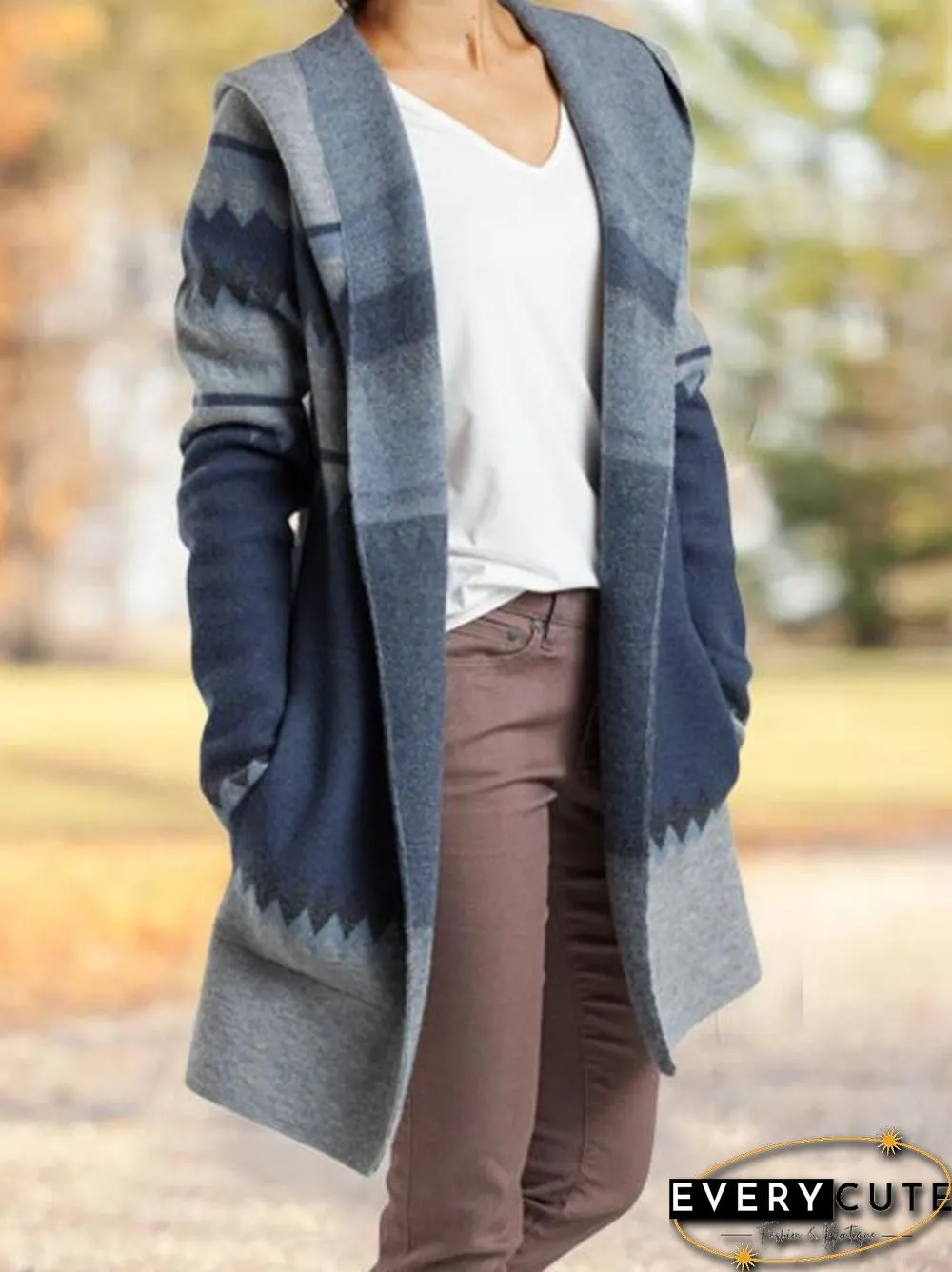 Vintage Ombre Autumn Split Joint Long sleeve Shawl collar Wool-Blend Jacket for Women