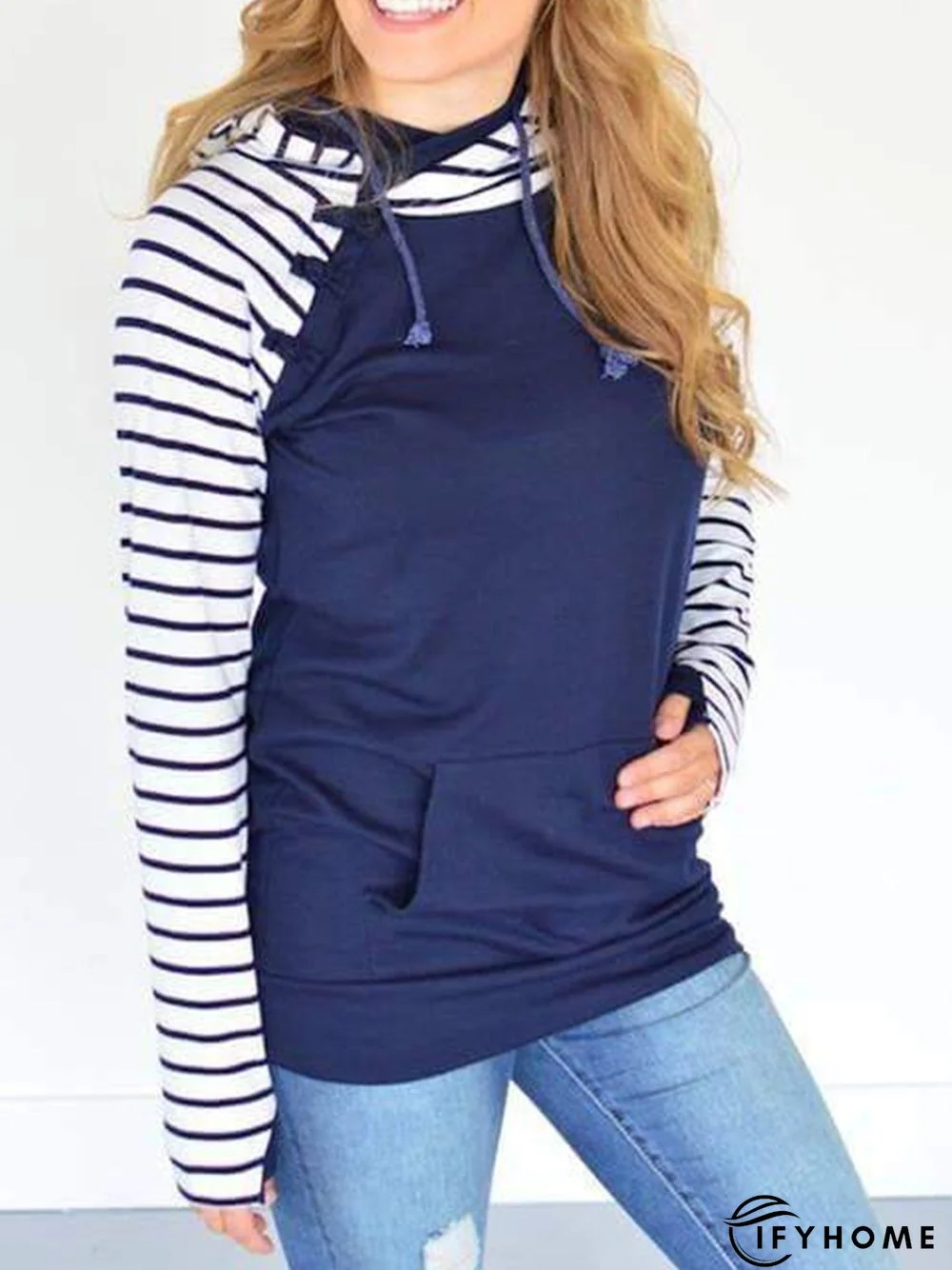 Blue Printed Long Sleeve Casual Sweatshirt | IFYHOME