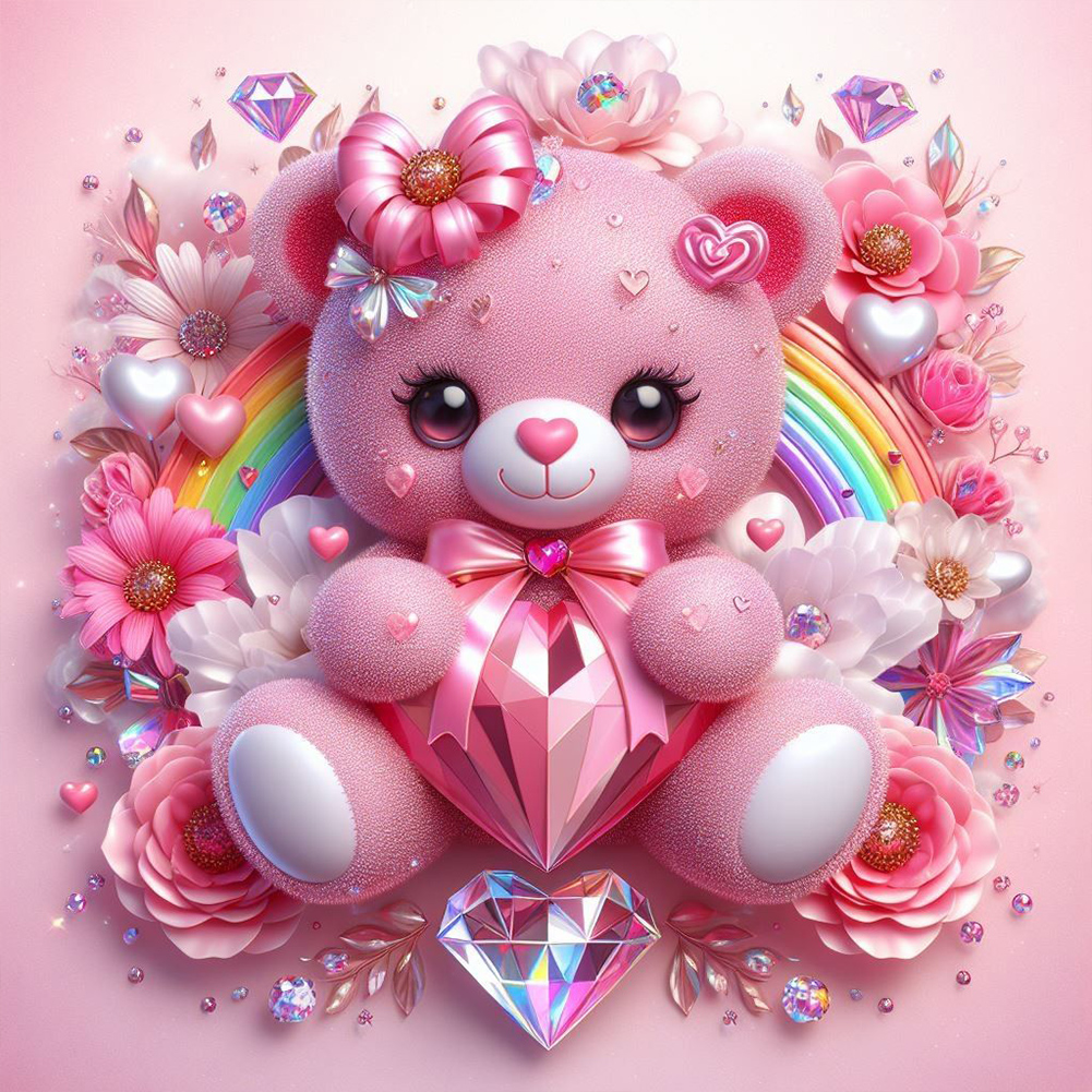 Pink Bear 30*30cm(canvas) full round drill diamond painting