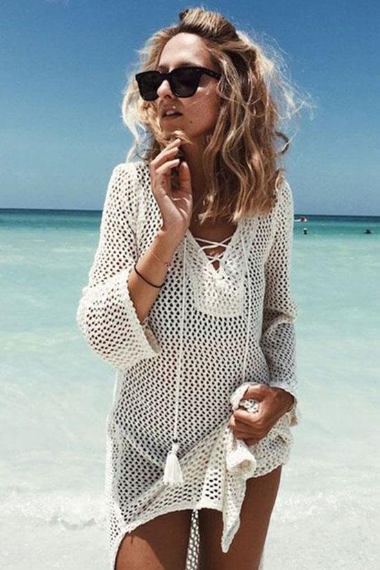 Breezy Lace Up Openwork Crochet Tunic Cover Up - Shop Trendy Women's Clothing | LoverChic