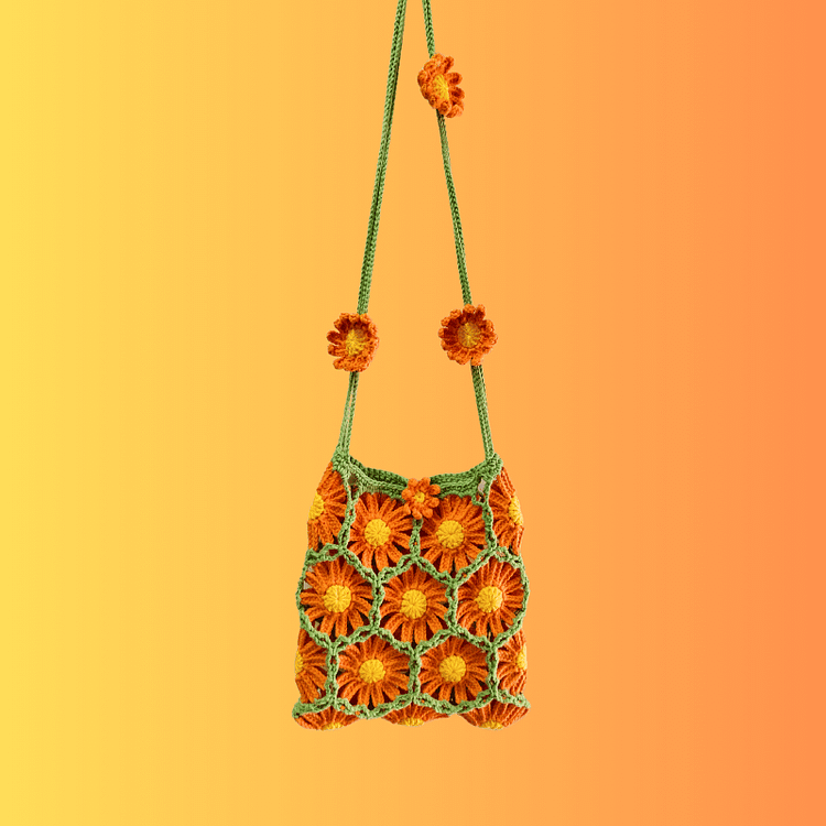 Lulusnow Handmade Orange Chamomile Crochet Crossbody Bag Handmade