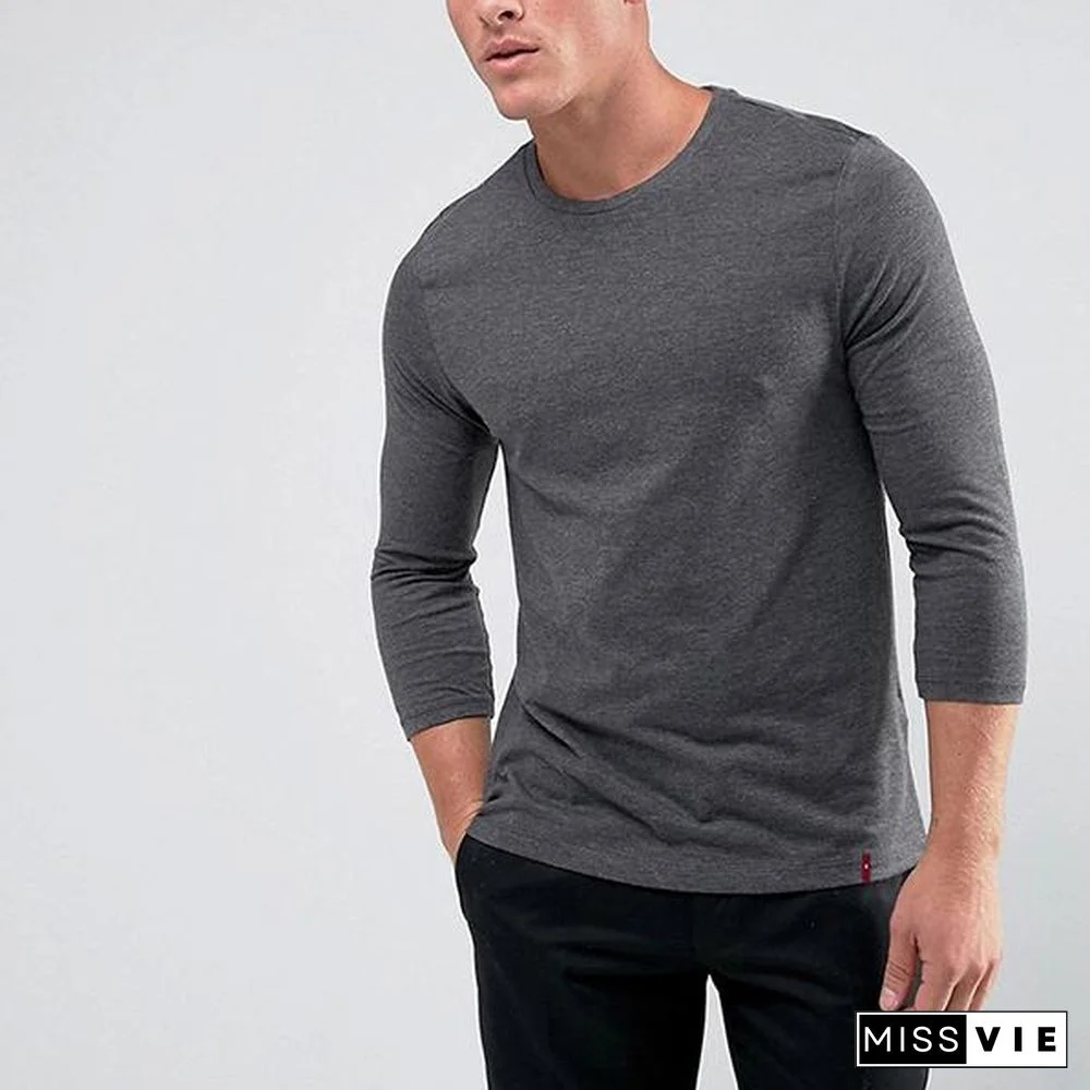 Autumn Men's Round Collar Pure Color T-Shirt