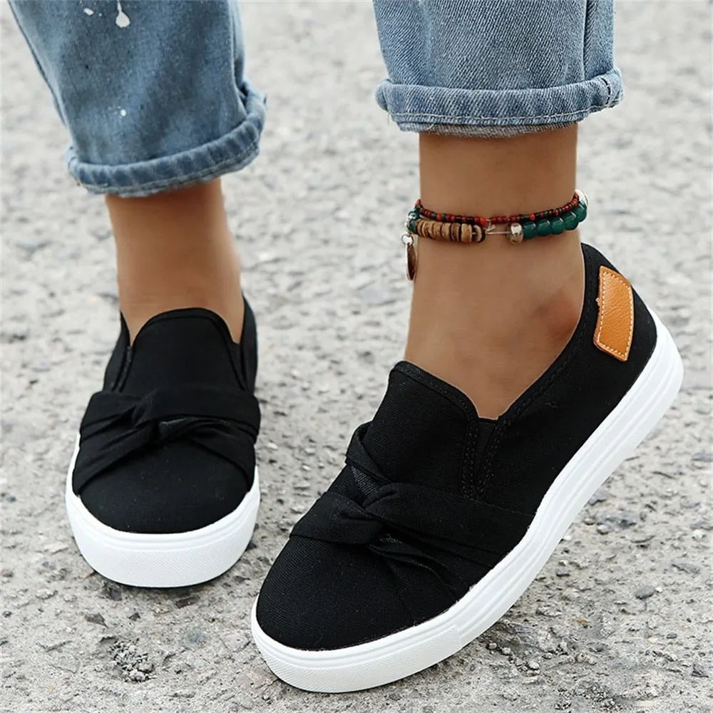 Back to College Women's Canvas Shoes 2022 All Season Daily Ladies Slip On Comfy Loafers 35-43 Large-Sized Female Outdoor Casual Flat Sneakers