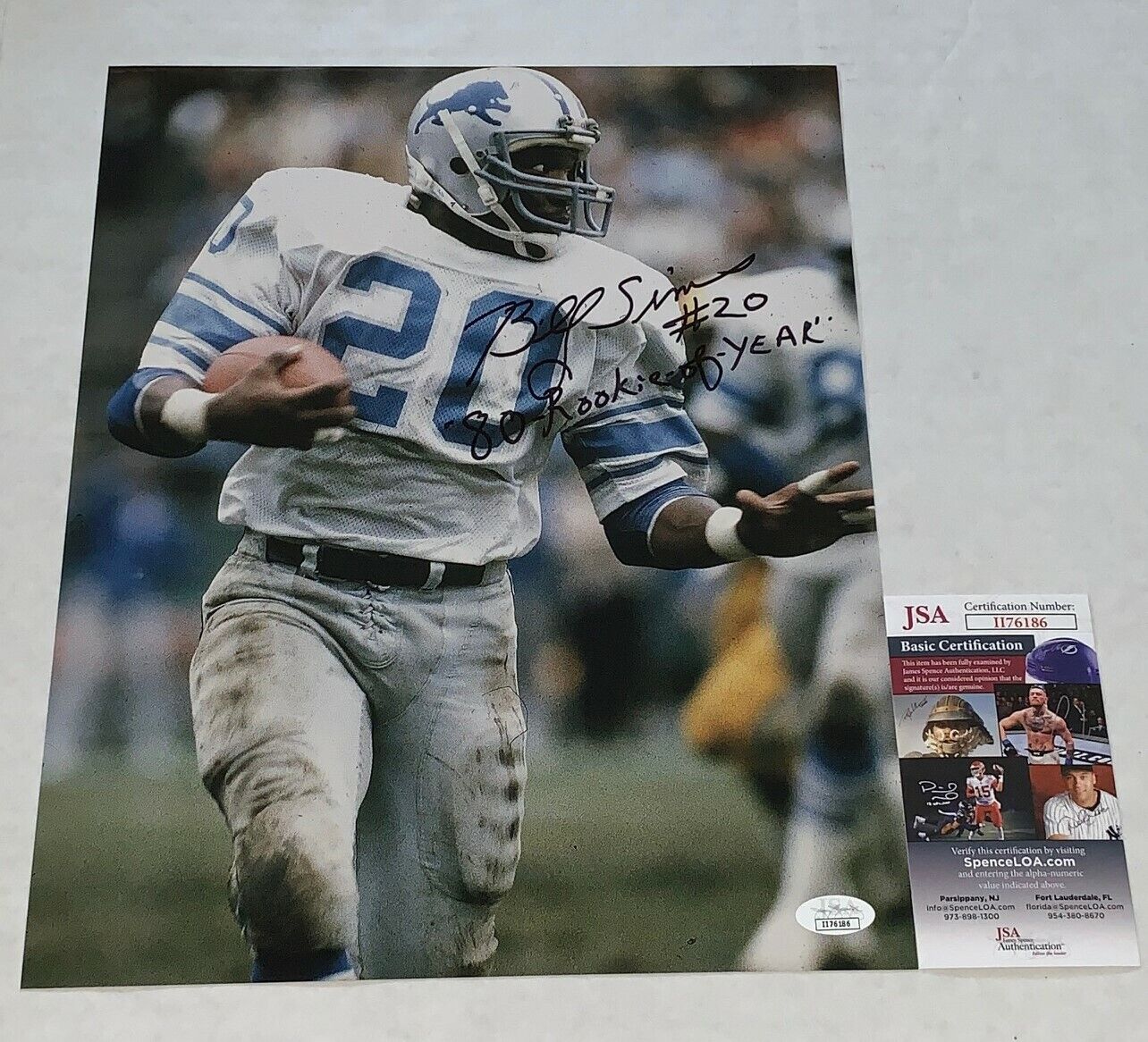 Billy Sims signed Detroit Lions 11x14 Photo Poster painting autographed ROY Inscription JSA