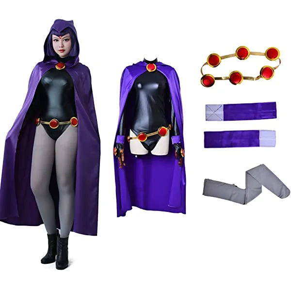 miccostumes Women's Full Set Purple Cloak Black Bodysuit Cosplay Costume X-Large