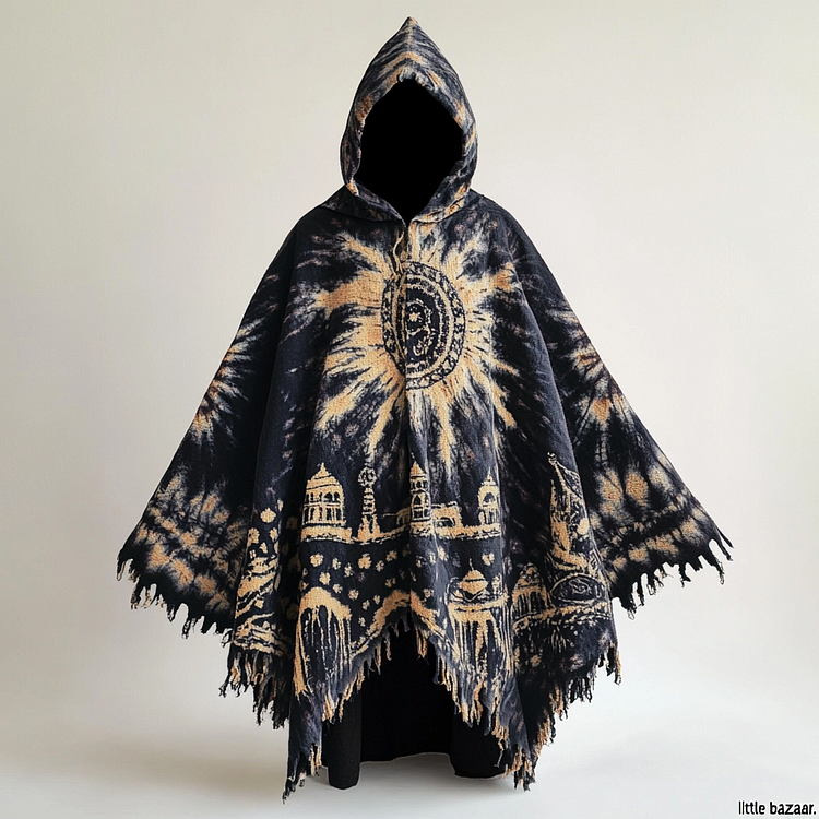 Tie dye print hooded robe cape 5a14