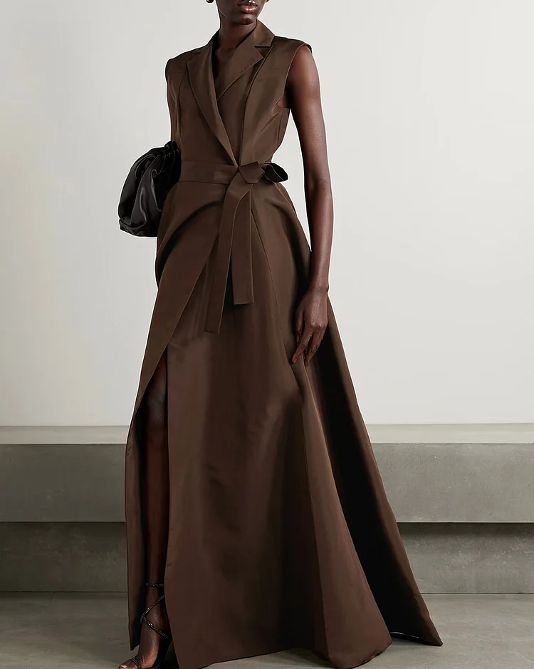 Belted Silk-Faille Wrap Gown