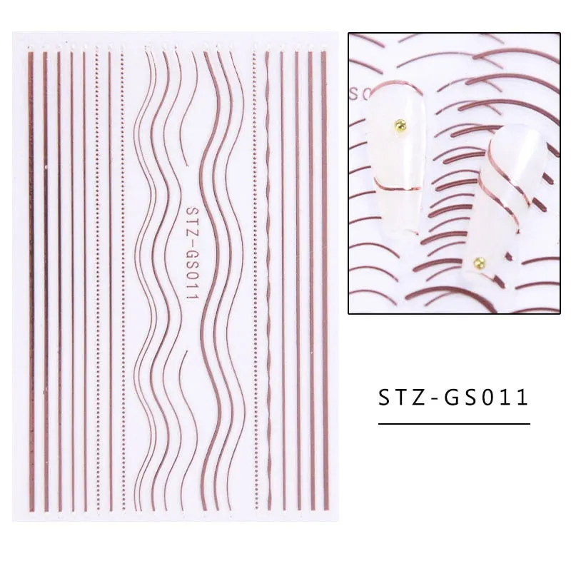 3D Lines Nail Stickers DIY Rose Gold Metal Stripe Lines Letters Decals Curve Nail Art Sliders Self Adhesive Decorations Manicure-Nail Inspo