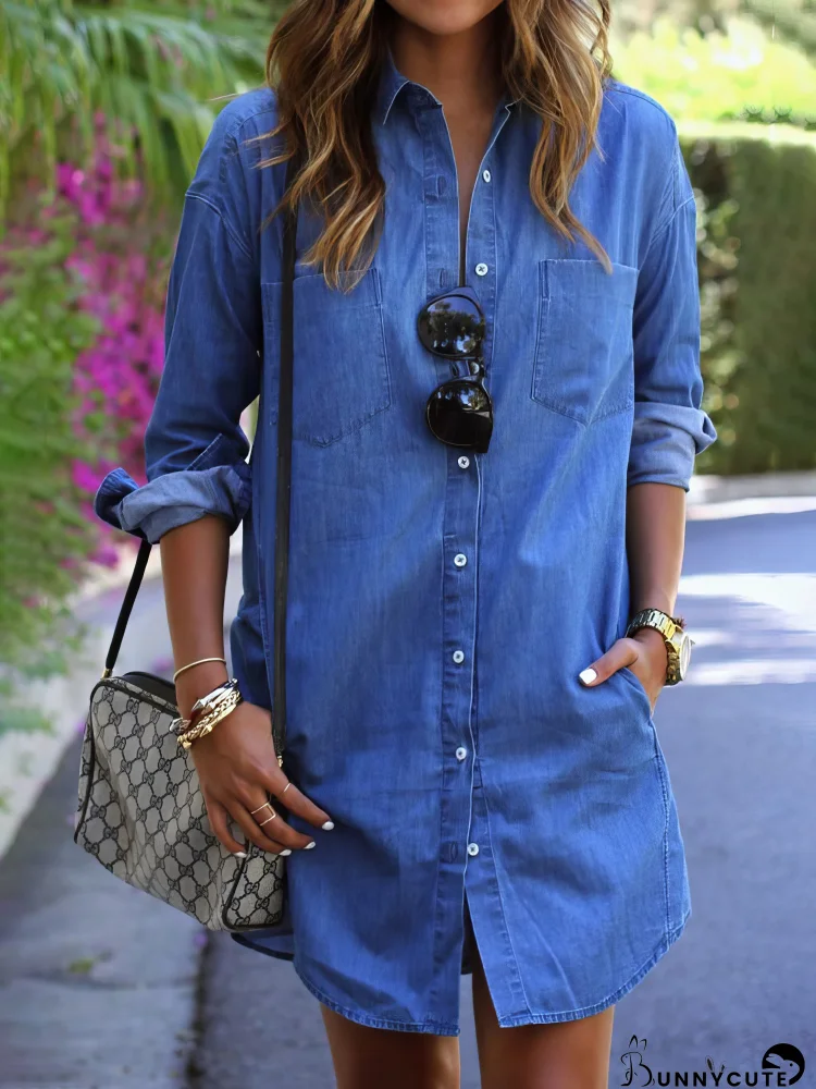 Casual Denim Long Sleeve Shirt Dress
