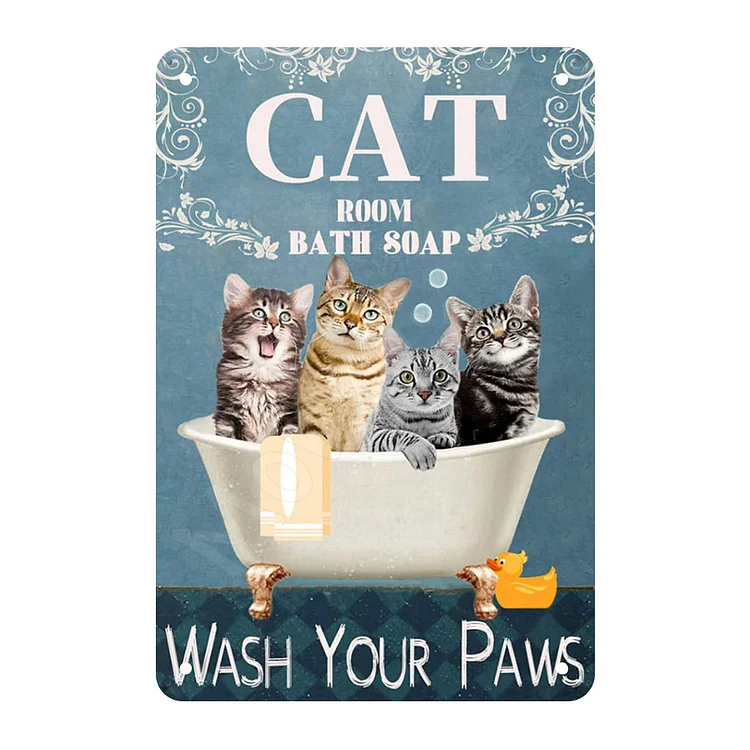 Bathtub Cat - Vintage Tin Signs/Wooden Signs - 7.9x11.8in & 11.8x15.7in