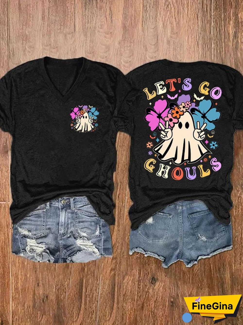 Women'S Let'S Go Ghouls Printed Short Sleeve T-Shirt