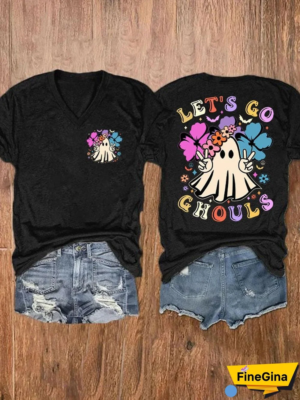 Women'S Let'S Go Ghouls Printed Short Sleeve T-Shirt