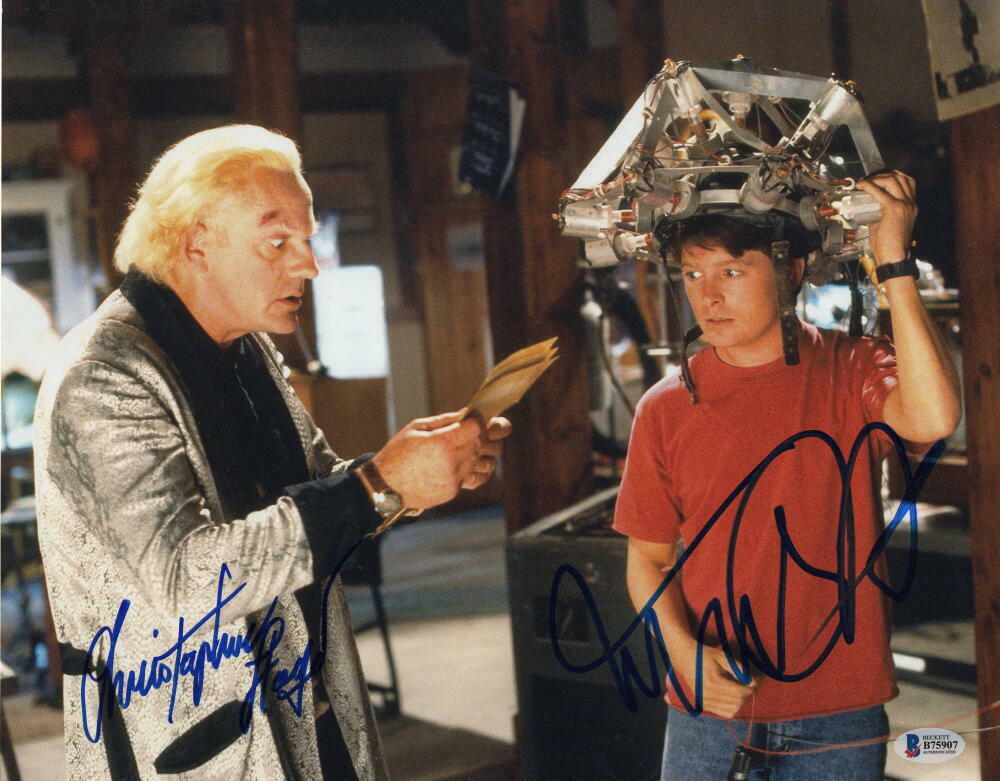 MICHAEL J FOX & CHRISTOPHER LLOYD CAST SIGNED AUTOGRAPH 11x14 Photo Poster painting P - BECKETT