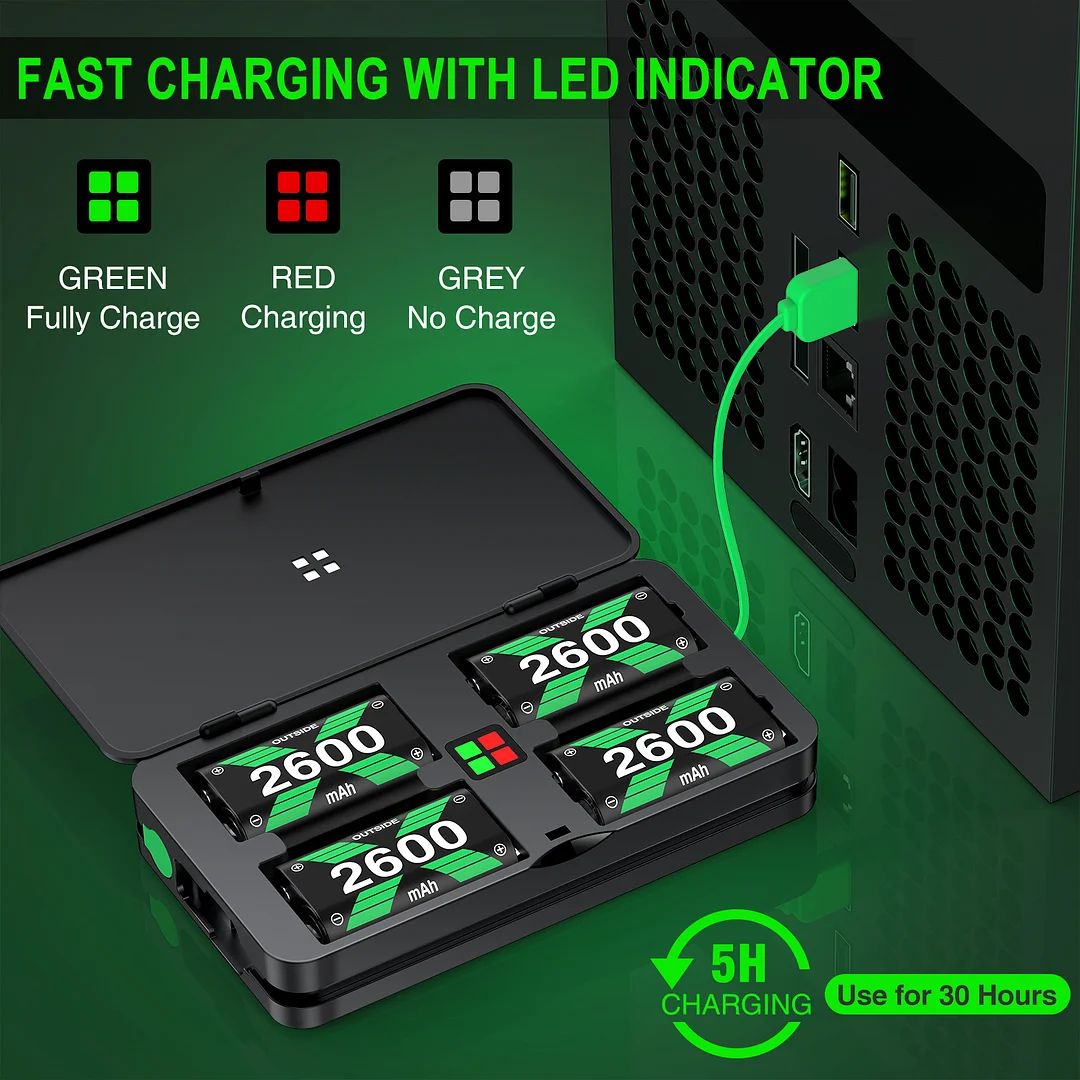 DinoFire Rechargeable Battery Pack, Charging Station for Xbox Series X|S/Xbox Series S/Xbox One/Xbox One Elite Wireless Controller