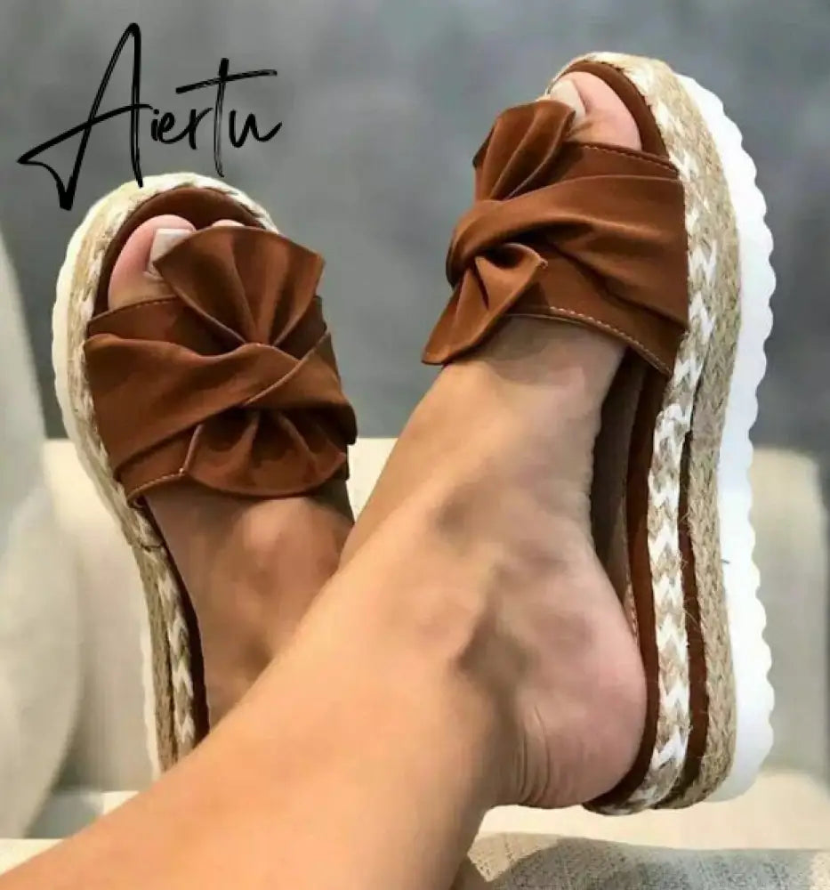 New Womens Slipper Fish Mouth Thick Bottom Casual Wedges Sandals Stylish Comfortable Flat Mules Plus Size Zapatilla Mujer Aiertu