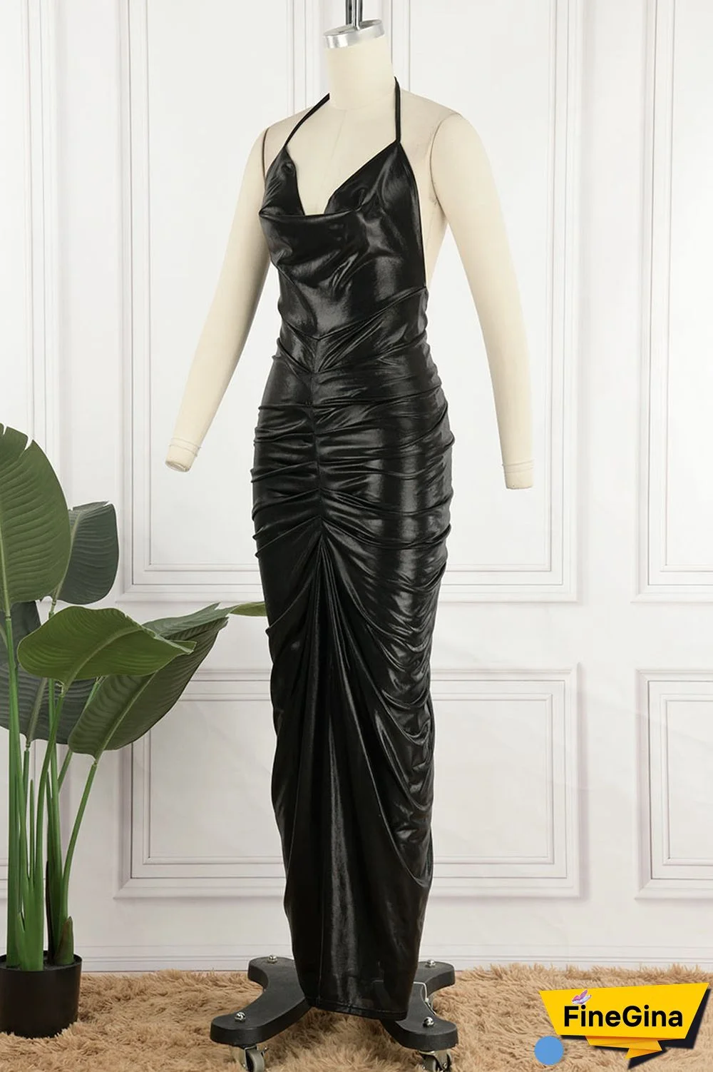 White Sexy Solid Patchwork Backless Fold Halter One Step Skirt Dresses