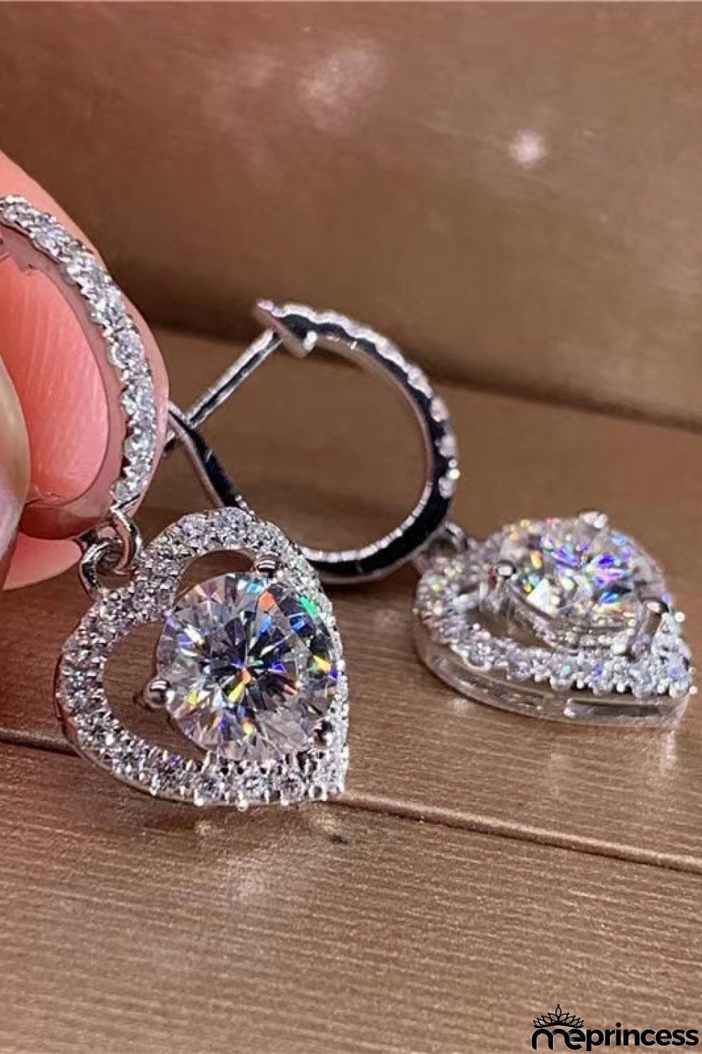 2 Carat Moissanite Platinum-Plated Heart Drop Earrings