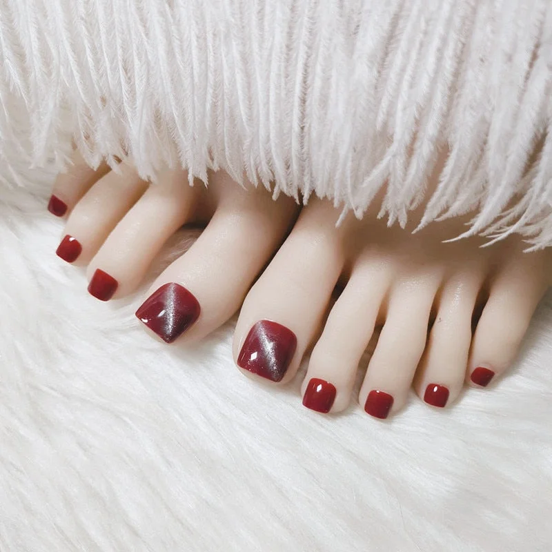 24pcs Purple False Toe Nails Summer Full Cover Wearing Toe Nail Art Pattern Removable Nail Stickers With Glue-Nail Inspo